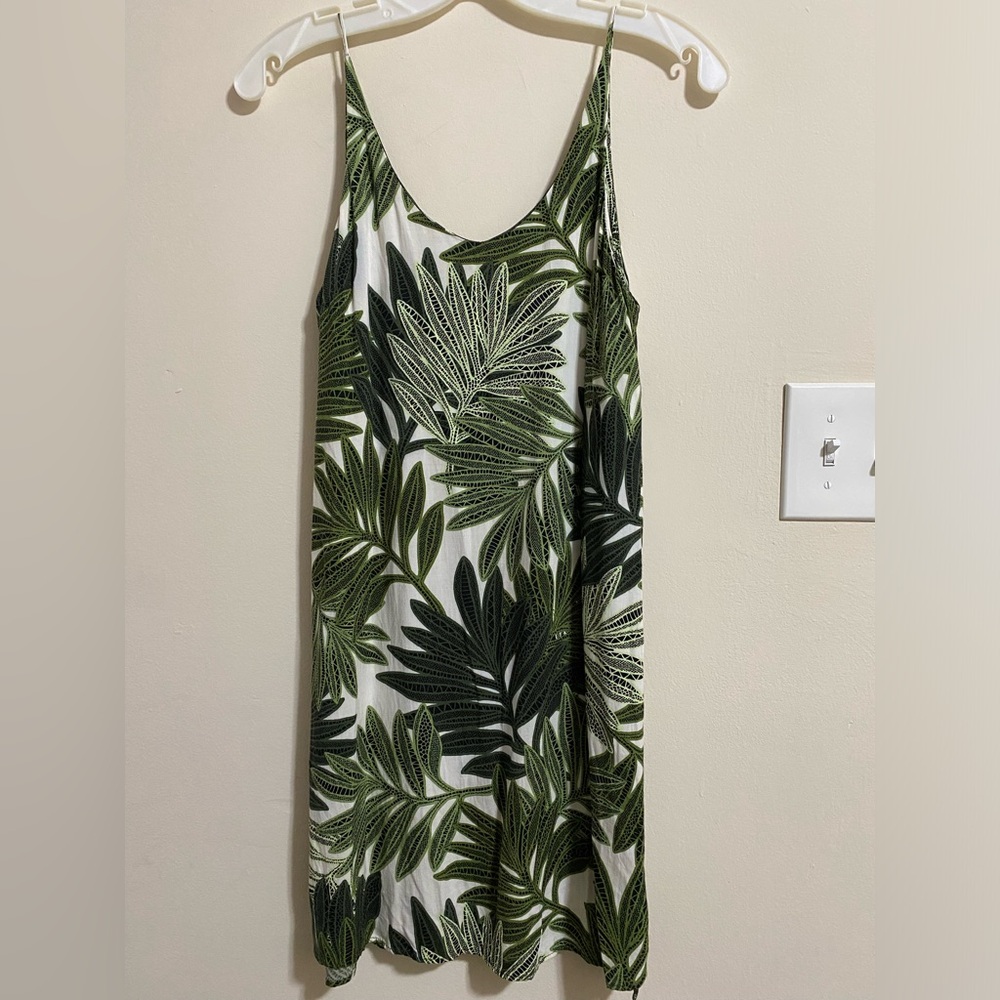 TOPSHOP Palm Leaf Print Sundress Green White Sleeveless Airy Viscose US 4 /Small